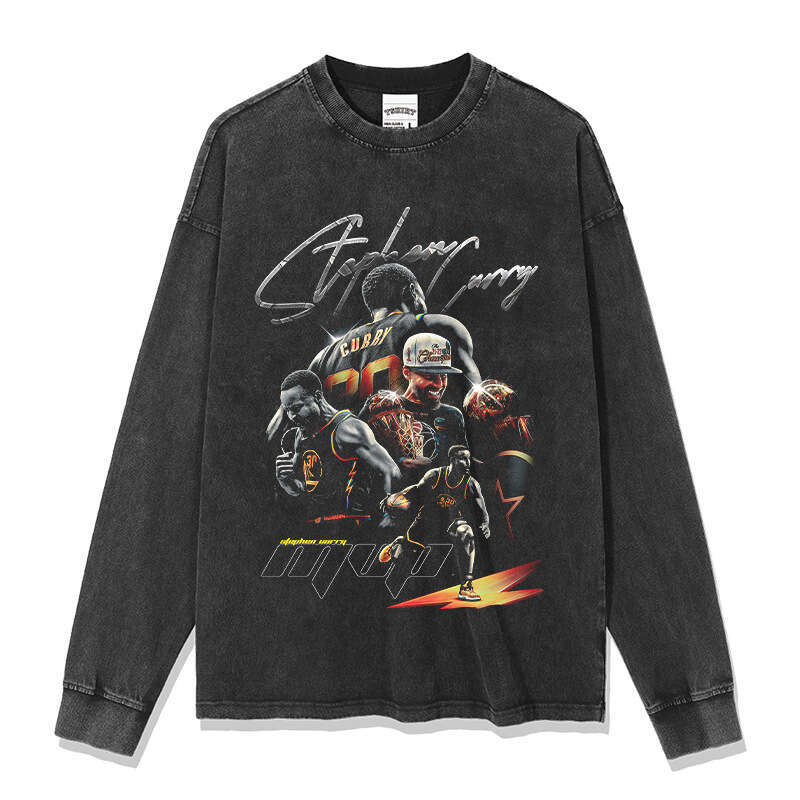 Curry American Street Basketball Figure Printed Short Sleeve Men's and Women's Pure Cotton Round Neck Hoodie