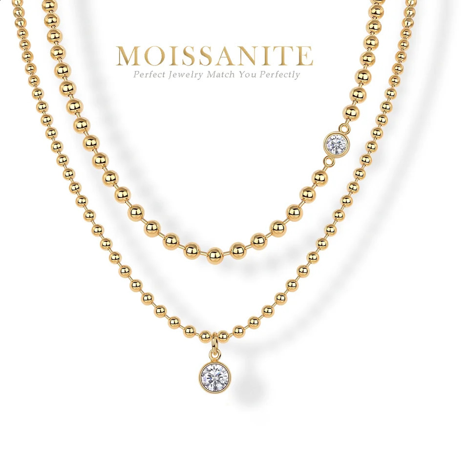 15ctw Double Layer Bead Chain Necklace S925 Sterling Silver GoldPlated Delicate Dual n for Elegant Layered Look 241226