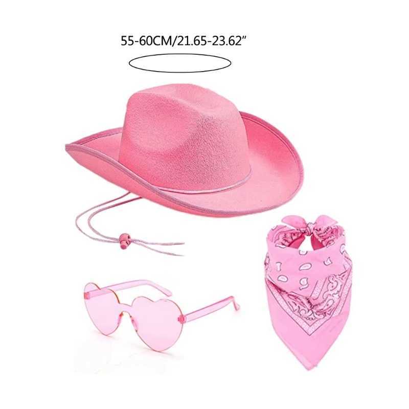 Western style cowboy hat scarf sunglasses wide brown hat womens party attire W241225