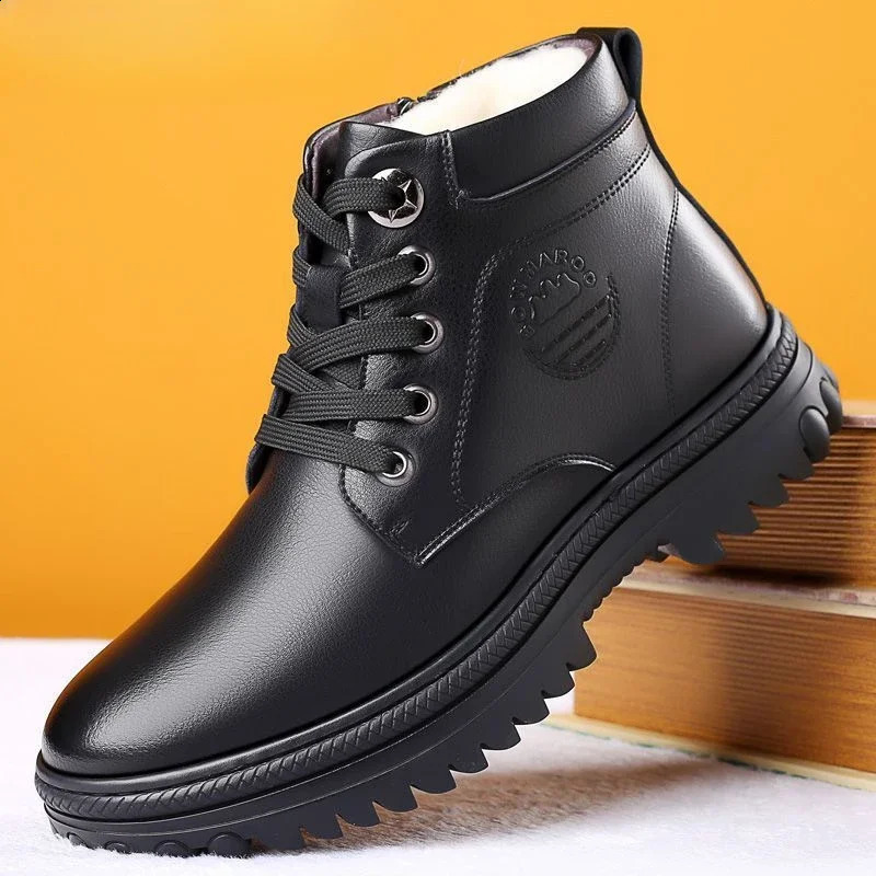 Ankle Snow Boots for Men Booties Winter Shoes Man Black Flat High Quality Anti Slip Thick Plush Casual Fur Work Fleece 241226