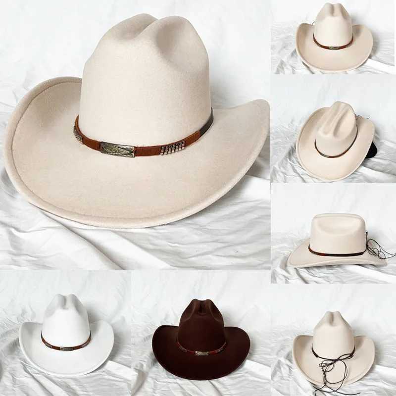 New Mens Western Womens Cowboy Hat with Belt Elegant Cowboy Hat for Church Jazz in Winter and Autumn W241225
