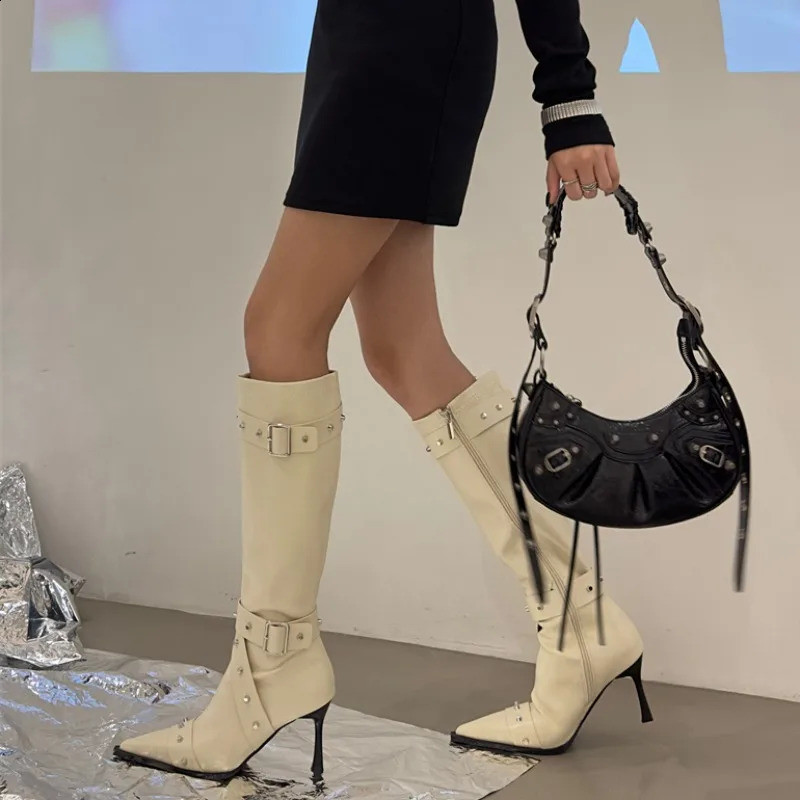 Style Thin High Heel Women Boots Pointed Toe Womens High Tube Thinner-looked High Heel Long Boots Zip Boots Mujer D109 241226