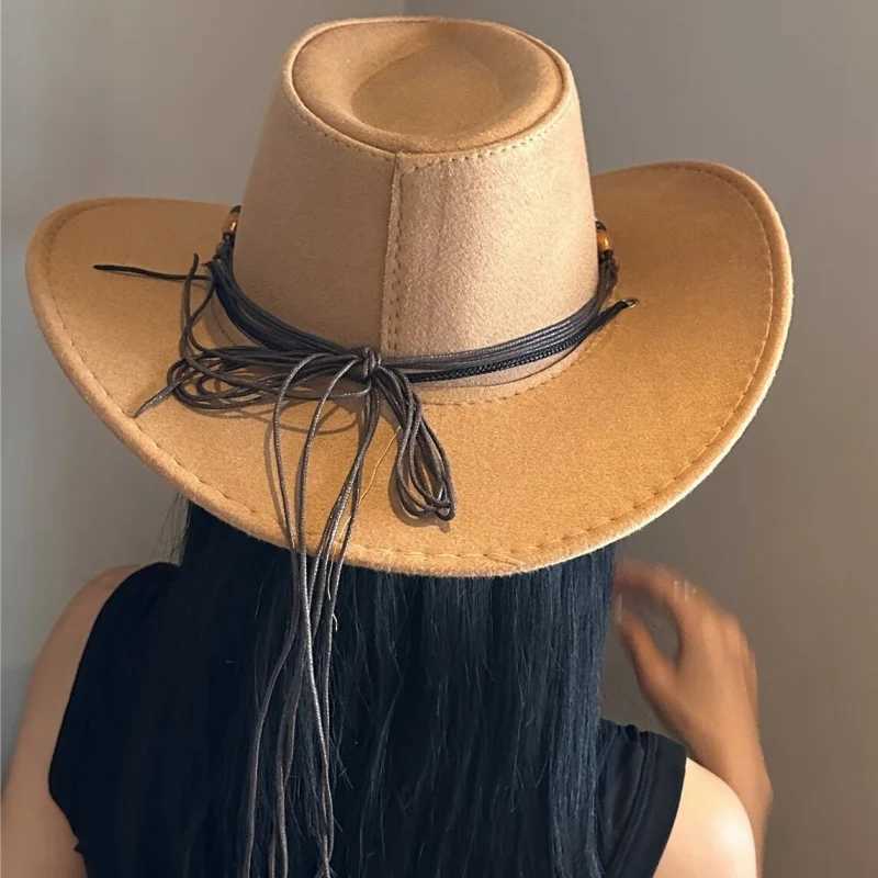 Retro turquoise decorated Western cowboy hat summer new style large brimmed wide border sun hat W241225