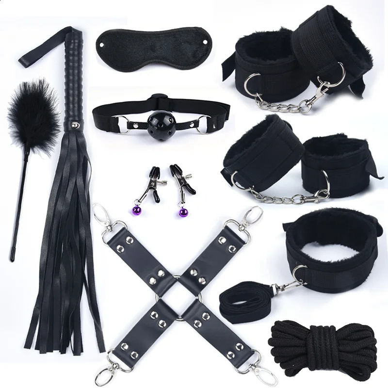 Rabbit Tail Anal Plug Bondage Set Sex Toys For Women Whip Handcuffs For Sex Bdsm With 10 Speed Vibrator Exotic Adult Games 241226