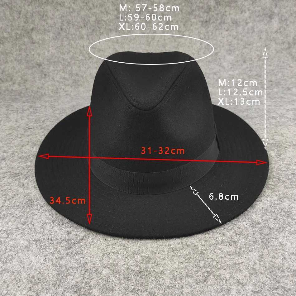 Large wool Fedora hat autumn luxury mens top hat Tren official wedding decoration black Panama C Fedoras Gorras W241225