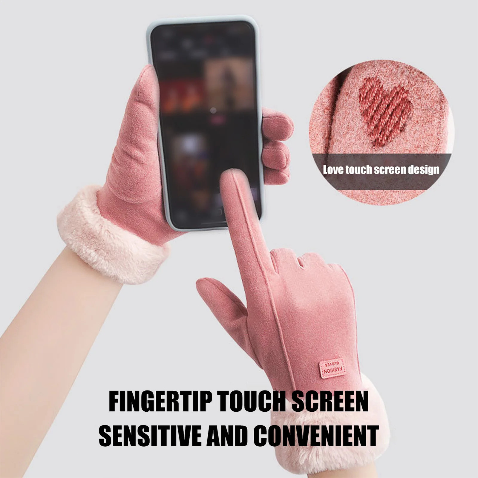Womens Winter Warm Gloves Deer Skin Windproof Full Finger Gloves For Cycling Travel Camping Touch Screen Velvet Glove 241226