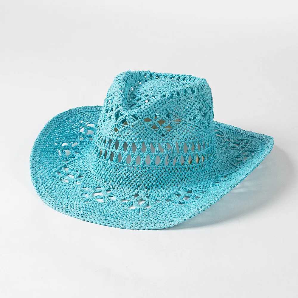 Matcha Green Cowboy Str Hat Hanoven Hollow Mens and Womens Summer Sun Hat Western Cowboy Hat Sombrero Vaquero W241225