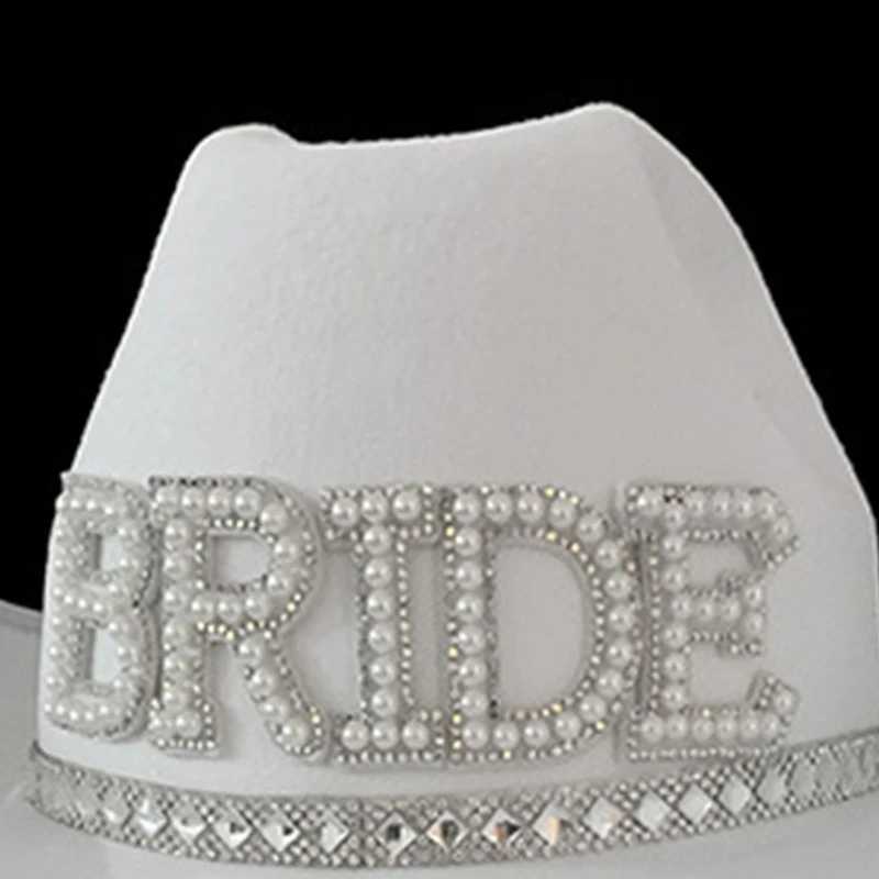 Rhinestone Womens Bridal Letter Cowboy Hat Wide Brown Bridal Hat Western Shining White Fedora Hat Used for Photoshot Supplies W241225