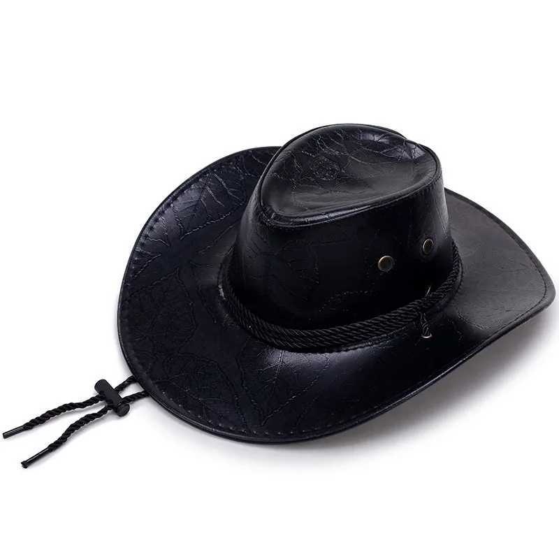Leather printed denim hat - a unique Western style hat for men and women W241225