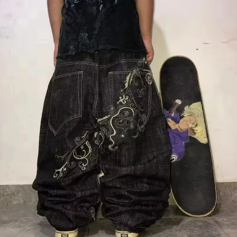 American Y2K Pattern Embroidery Clearance Spot Special Loose Jeans Men Street Hip Hop Oversized Wideleg Pants Unisex 241226