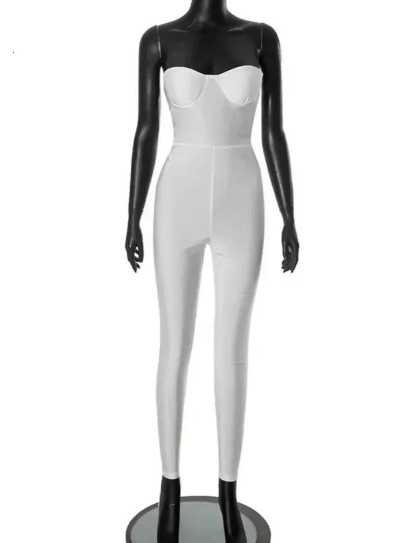 Sexy Strapless Bodysuit Women Sleeveless High Waist White Jumpsuit Lady Backless Tunics One Piece Overalls Night Club Streetwear 241225