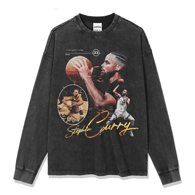 New Warriors Curry Basketball Character Print Short Sleeve T-shirt American Street Style
