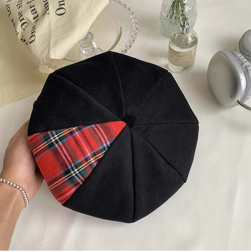 Fashion Women Wool Thick Berets Artist French Painter Hat Girls Red Plaid Patchwork Female Warm Walking Cap Hombre 241226