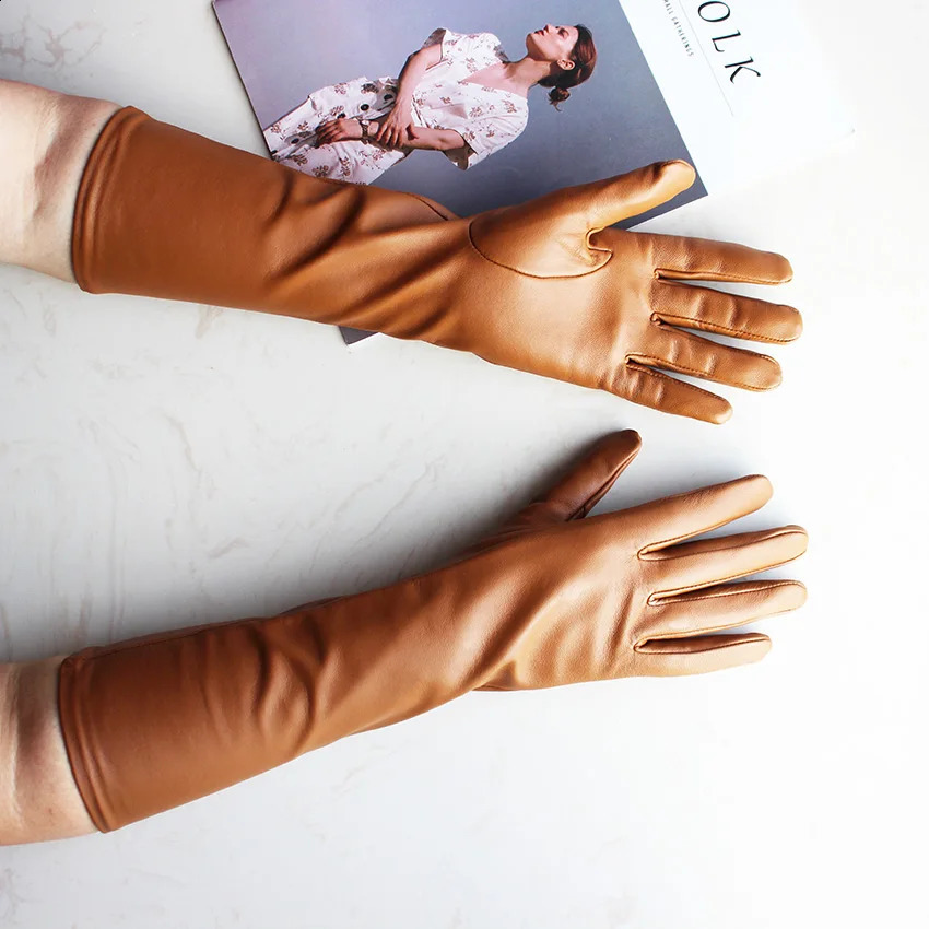 Long Sheepskin Gloves Womens chromatic Leather Touch screen Fashion Versatile Trend Autumn Driving Gloves 241226