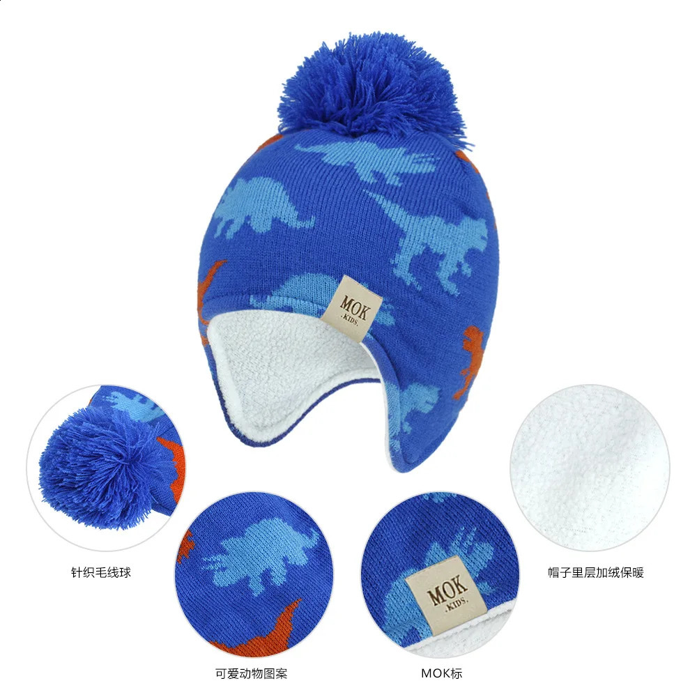 Baby Knitted Hat Europe and The United States Autumn Winter Dinosaur Ear Caps for Boys Girls Childrens Wool Hats 241225