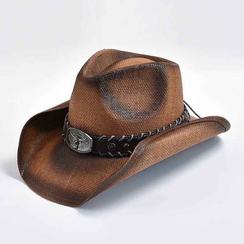 New mens and womens retro western cowboy hat hand woven beach sun hat gentlemans cowboy jazz hat W241225