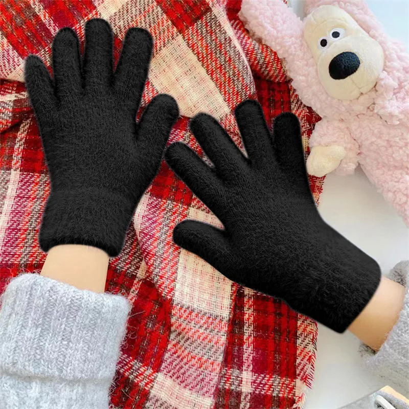 2025 Winter Mink Velvet Simulated Rabbit Fur Five Finger Gloves Warm Cold-Proof Gloves Women Outdoors Cycling Mittens 241226