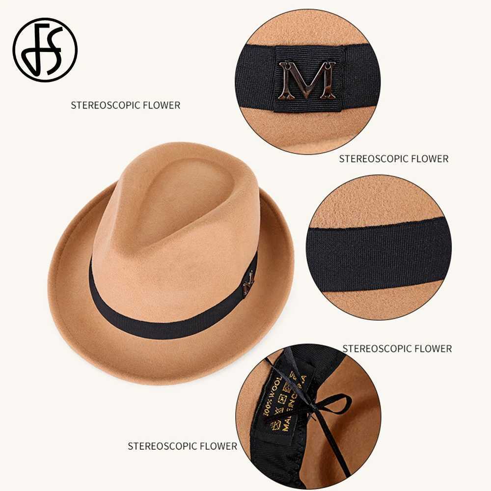 FS Gentleman Black Jazz Mens Pie Hat Trilby Panama C Winter Wool Felt Fedora Wedding Party Small Top Hat W241225