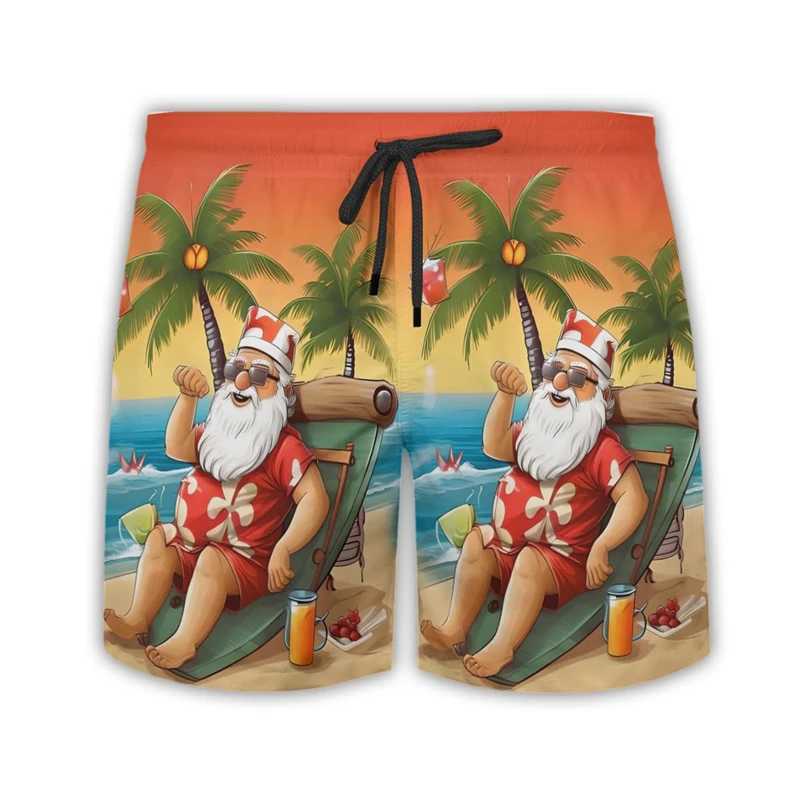 Hawaiian Santa Claus Beach Shorts Fun Design Mens Shorts Mens Christmas Childrens Gift Luggage Tropical Christmas Aloha Bermuda W241226