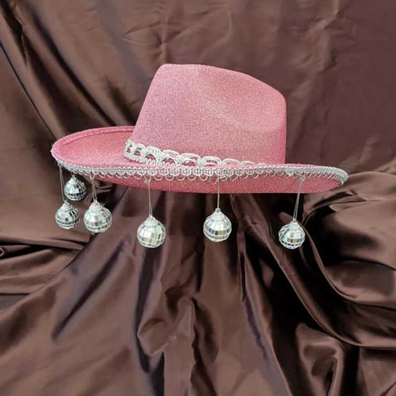 CocMouse Western Womens Cowboy Hat Shining Cowboy Hat Carnival Hat with Bandana Set Used for Disco Single Bride Wedding Parties W241225