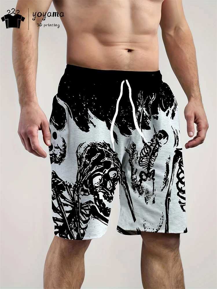 Fashionable skull print summer mens shorts drawstring mens pants casual mens fitness shorts breathable mens pants W241226