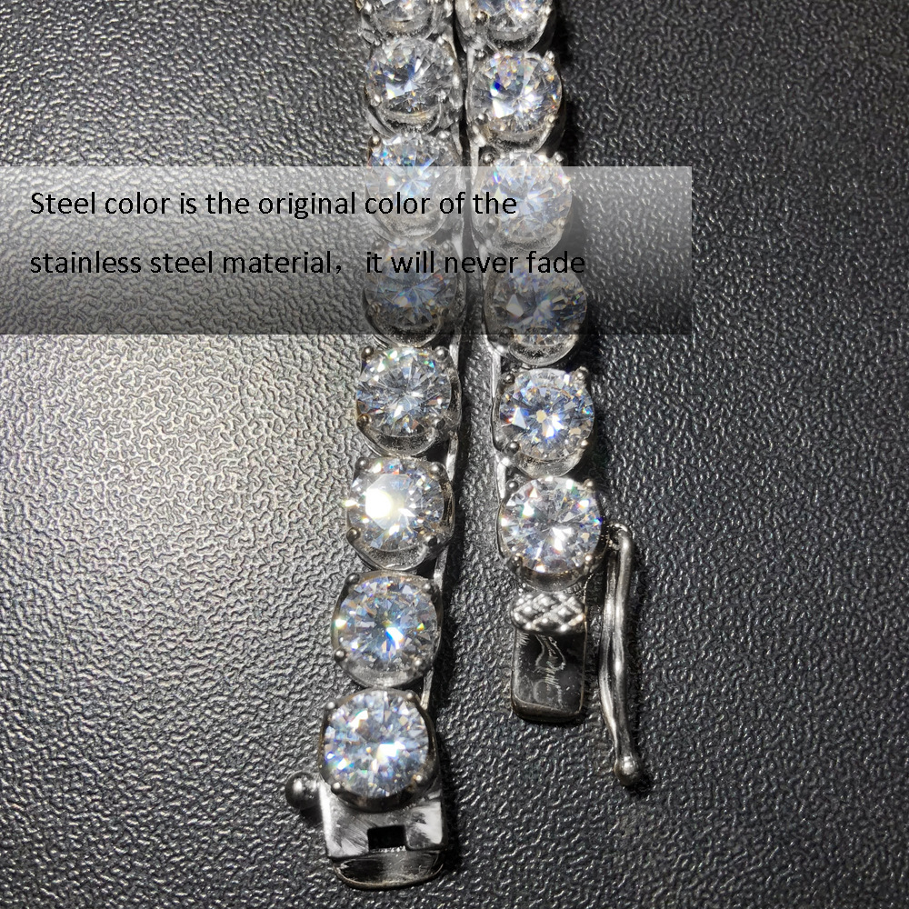 6mm Hip Hop Stainless Steel Prong Iced Out Cubic Zirconia Tennis Necklace 18k Gold 1 Row Tennis Chains Neck Jewelry Collar Bijoux