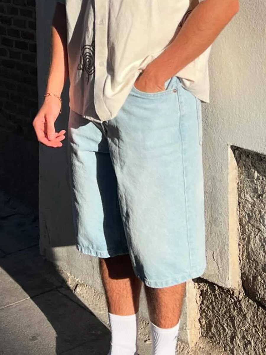 Mens denim shorts with zipper buttons summer casual shorts with pockets mens fashionable shorts streetwear Y2K 00s W241226