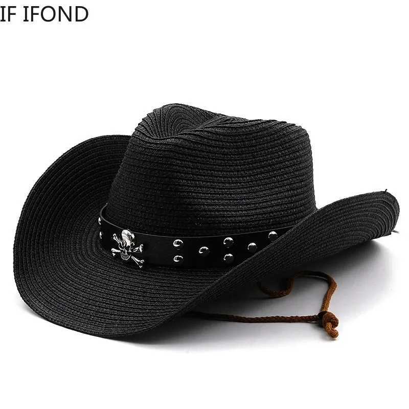 Fashion punk brand mens western cowboy hat summer Str beach hat Panama cowboy girl jazz sun C gorros hombre W241225