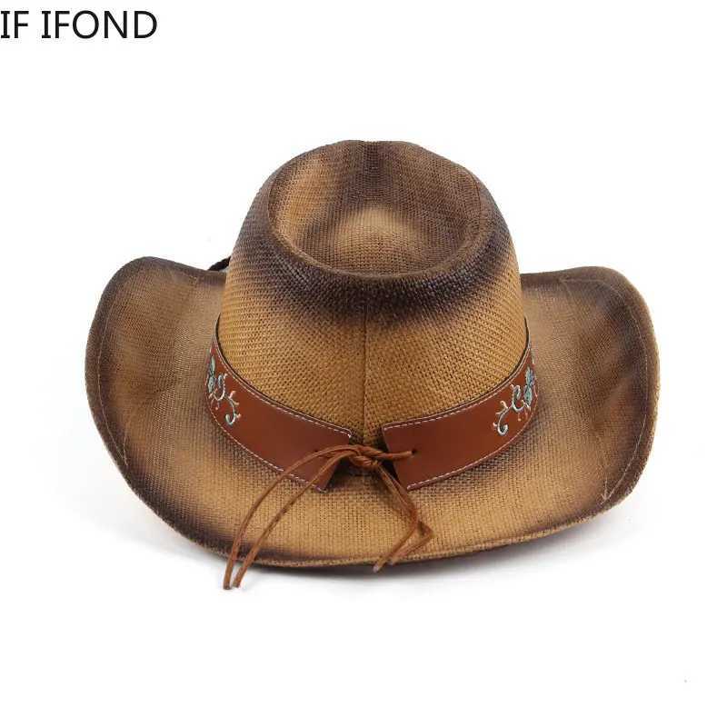 New Retro Str Hat Western Cowboy Hat Spring Summer Panama Sun Hat Retro Elegant Cowboy Girl Jazz C Sombrero Hombre W241225