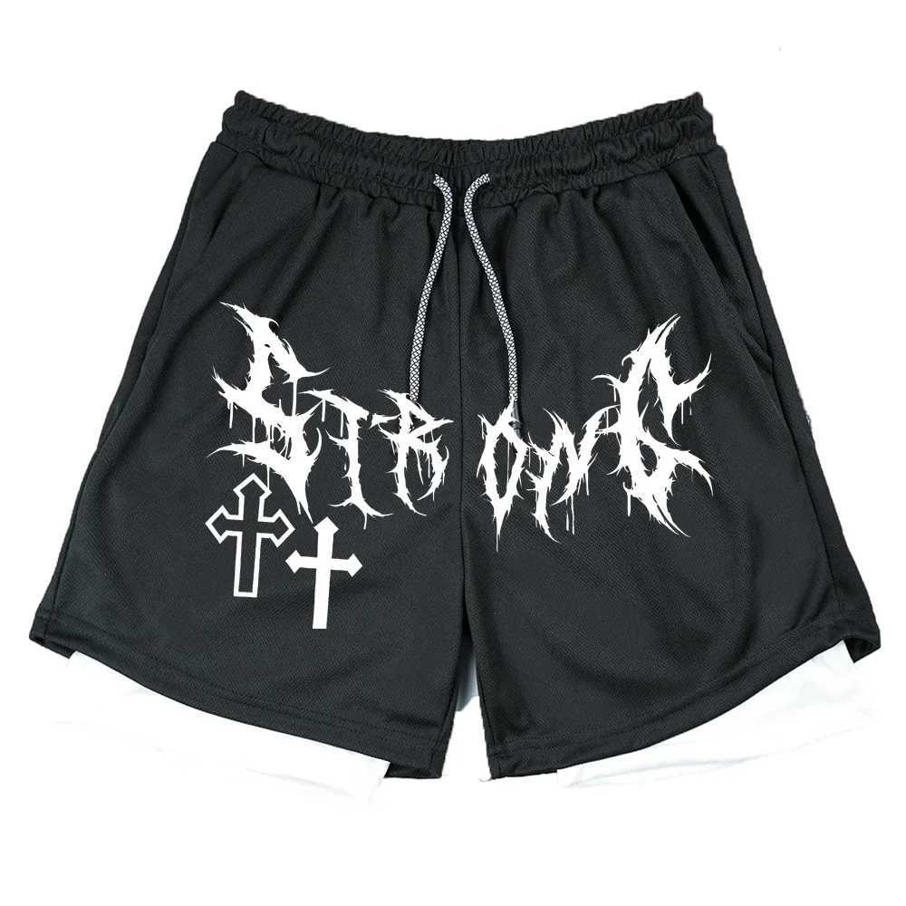 Mens Double Layer 2in1 Shorts Summer Gothic High Street Shorts Compression Quick Dry Breathable Fitness Joggers Casual ShortXJ251025