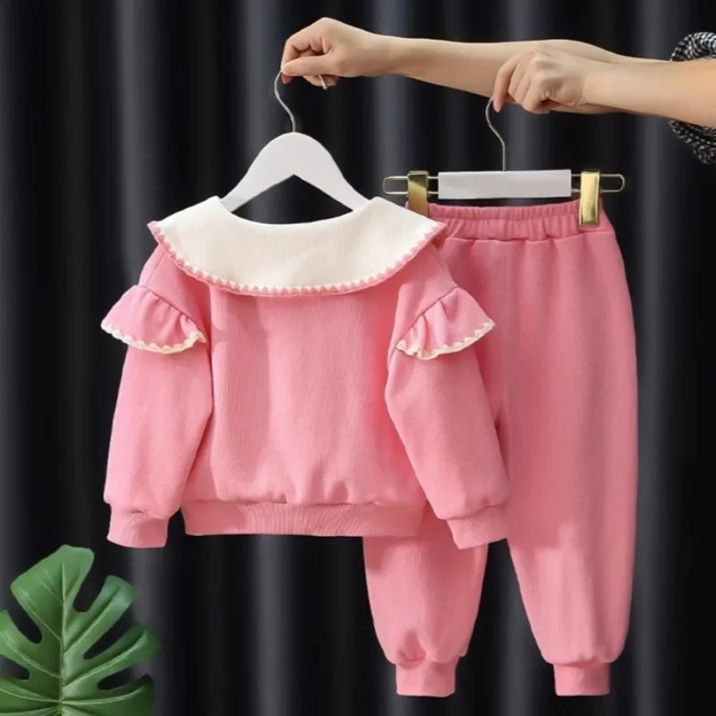 Autumn Kid Girls Clothes Set Mandarin Collar Sweatshirts Pullover Top and Pants Bottom 2 Pieces Suit Children Girl Sweet Outfits 241225
