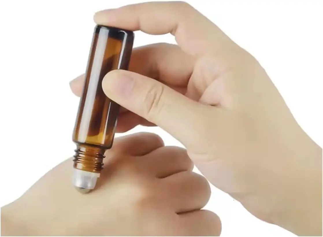 50/100 PCS 5/10ML Amber Roller Ball Essential Glass Oil Bottle Empty Perfume Roller Ball Refillable Liquid Container Makeup Tool 241225