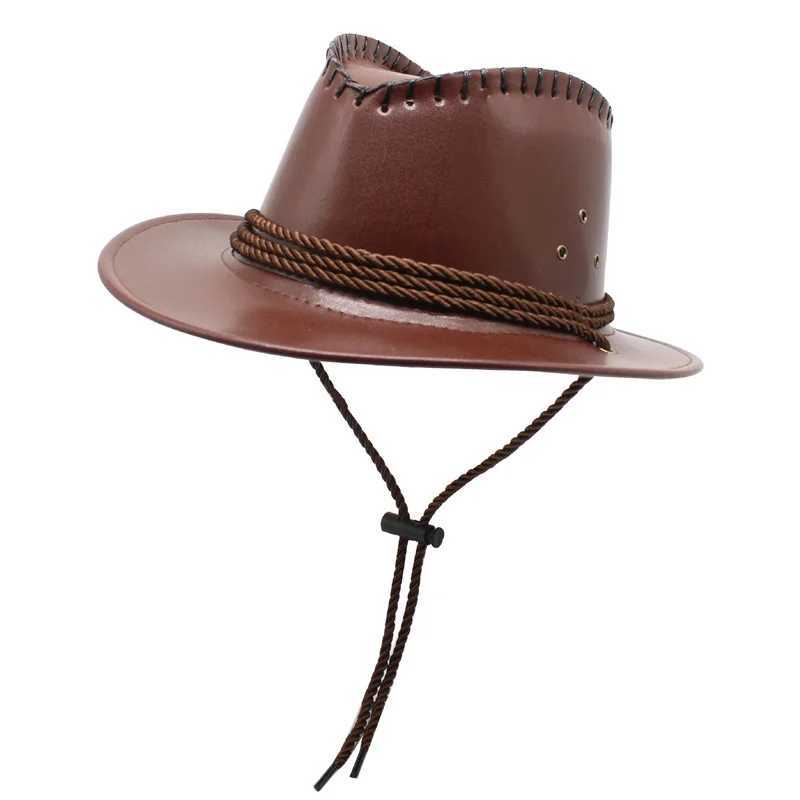Cowboy Hat Summer Cool PU Leather C Brim Womens Retro Cowboy Hat Black Jazz C W241225
