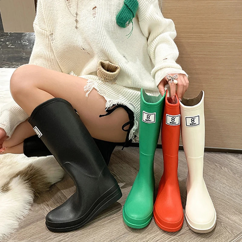 Fashion Womens Long Tube PVC Thick Bottom Non-slip Rainy Season Outdoor Waterproof Womens Adult Rain Boots Work Rain Boots 241226
