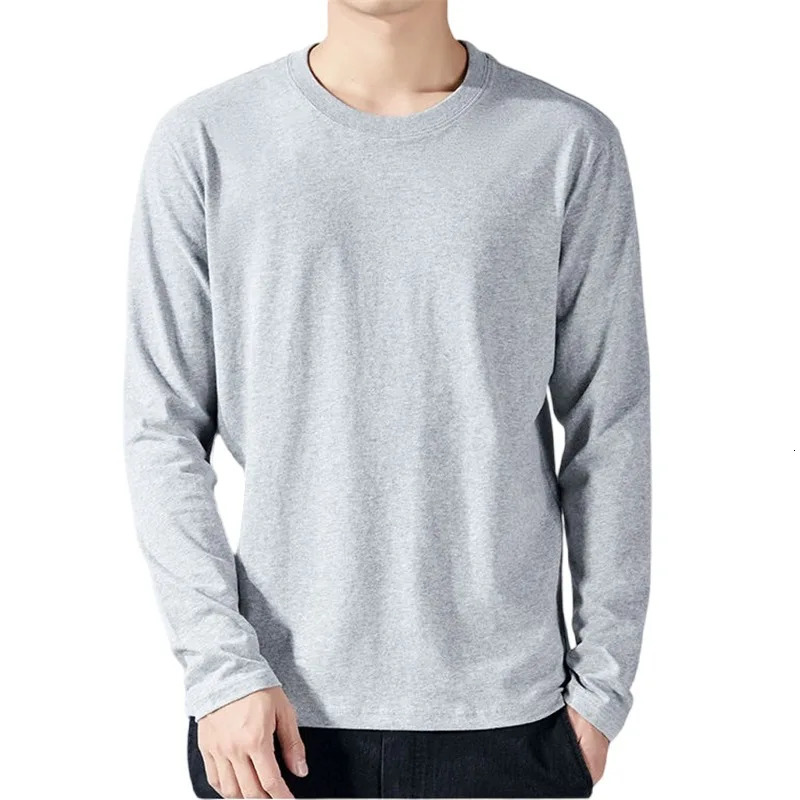 T Shirt For Men Cotton Long Sleeve Tshirts Solid Color Mens Clothing Full Length Spring And Autumn Undershirts 241223