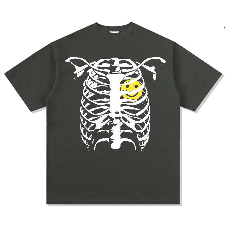 Skeleton short sleeved summer new trendy high street pure cotton T-shirt top loose round neck hooded sweatshirt