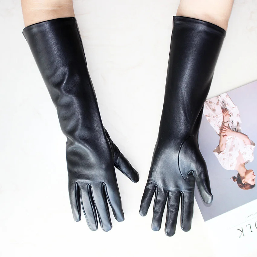 Long Sheepskin Gloves Womens chromatic Leather Touch screen Fashion Versatile Trend Autumn Driving Gloves 241226