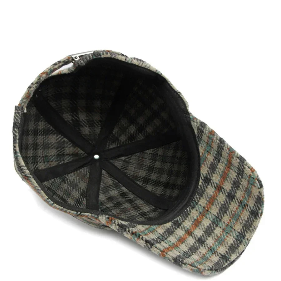 Thick Windproof Wool Check Baseball Cap Truckers Hat Outdoor Winter Structured Plaid Checked Print for Men Women Keep Warm 241225
