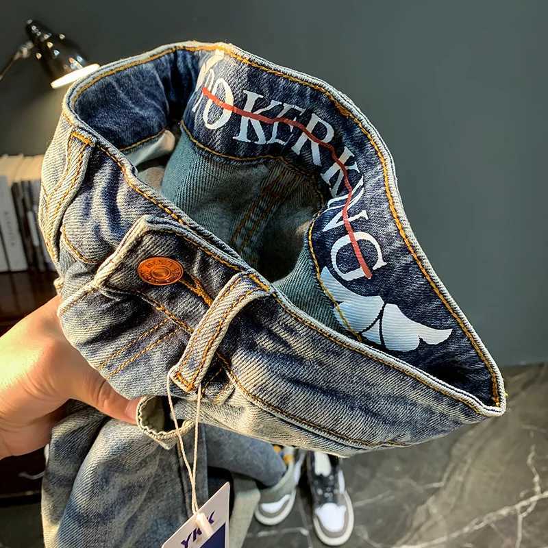 Mens thin denim shorts 2024 summer new embroidery fashion high-end unique design casual wash off fifth pair of pants W241226