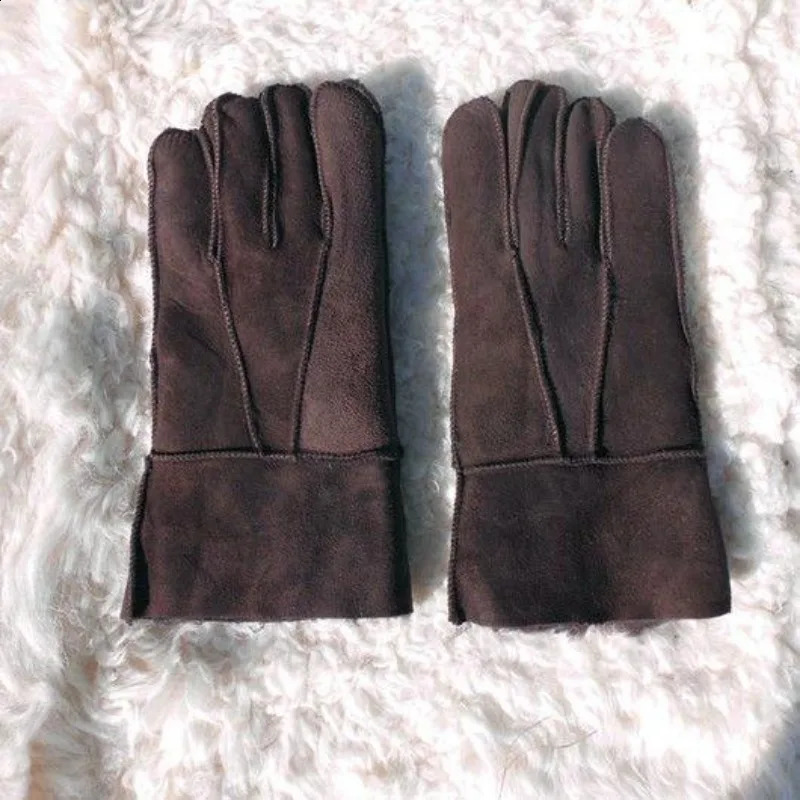 Winter Genuine Sheepskin Gloves Men Tactical Gloves Woolen Warm Thick Handmade Work Gloves 241226