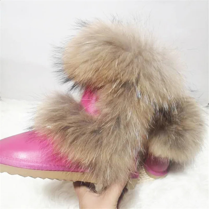 Arrival Non-slip Fox Fur Woman Winter Snow Boots Womens Shoes Genuine Leather Natural Womens Snow Boots Thick Plush241226bj