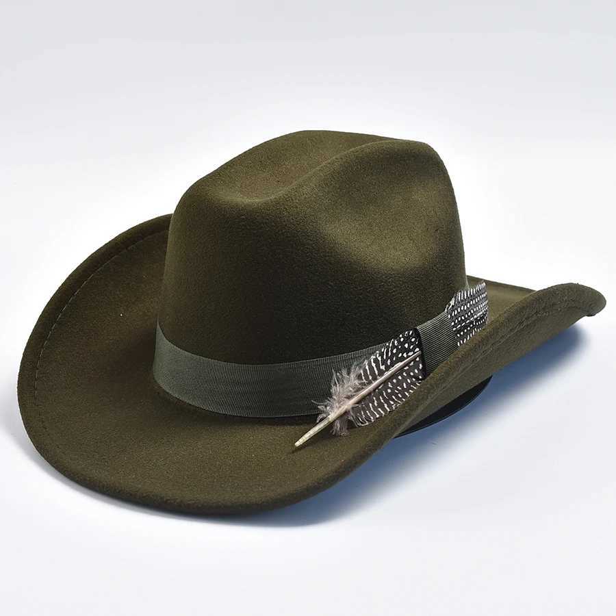 Mens handmade feather cowboy hat with retro curves Brim Gentleman Fedora Jazz C Sombrero Hombre W241225