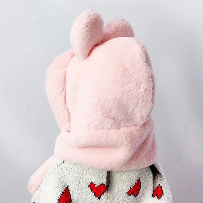 Cute Bow Winter Children Plush Scarf Hat 16year Baby Girl Ear Protection Cap Kids Cross Neckerchief Windproof Warm Fur Beanies 241225