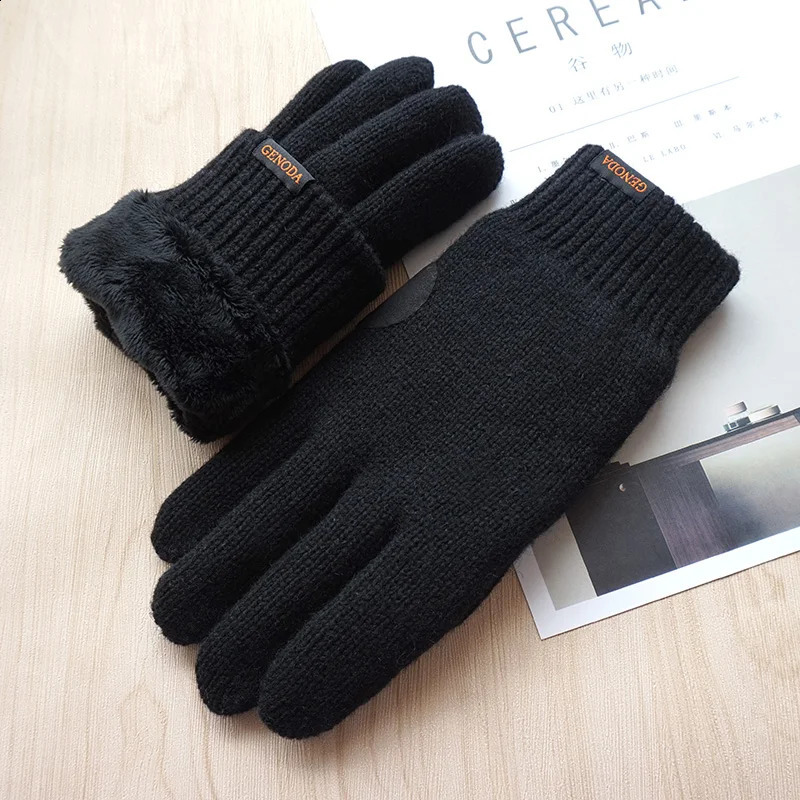 Men Gloves Fashion Male Double thickened pure Wool Knitted Warm Gloves Touch Outdoor Winter Warm Driving Gloves 241226