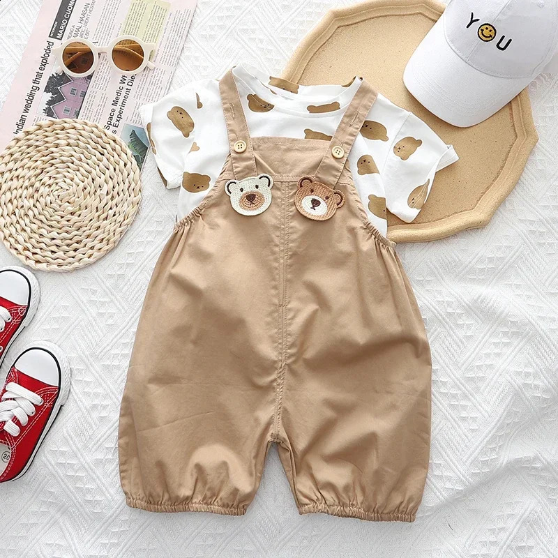 Kids Suit 2pc TShirtdress Pants kid clothes twin baby for boy and girl shortsleeved Cotton Short Sleeve Set 241225