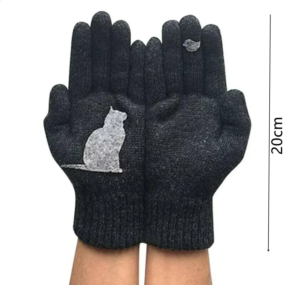 Winter Gloves for Men Women Teens Cute Cat and Bird Printed Thermal Knitted Gloves Windproof Winter Warm Mittens Glove Soft 241226