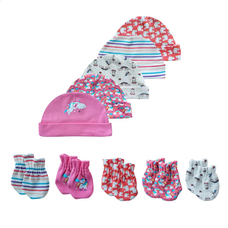 Unisex Baby HatsGloves Headwear Cotton Solid born Nightcap Fitted Boys Girls Sets Print Cartoon Accessories 241225