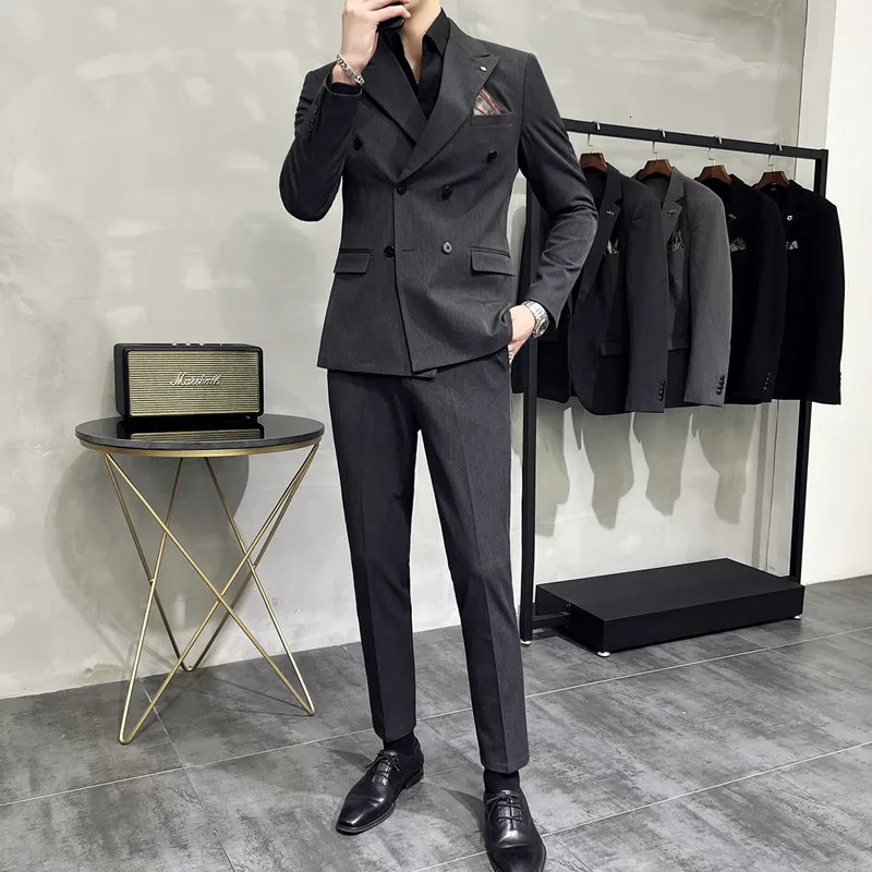 Mens Classic Doublebreasted Suit suitpants 7XLS Fashion Wedding Banquet Social Business 2 Sets 241223