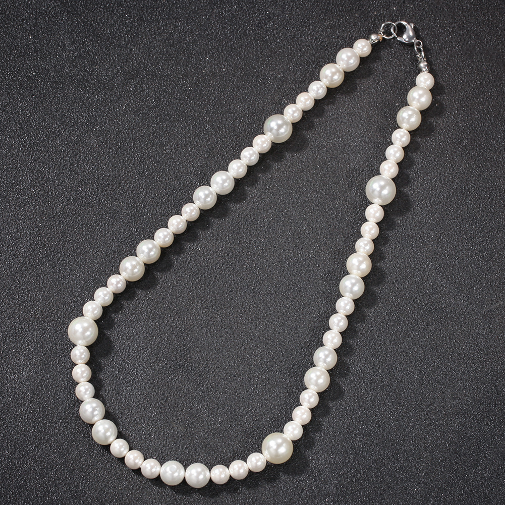 6-10mm Hip Hop Simple Design White Pearl Beaded Necklace Multi Size Mixed Beads Versatile Necklaces For Men And Women Bijoux Collar