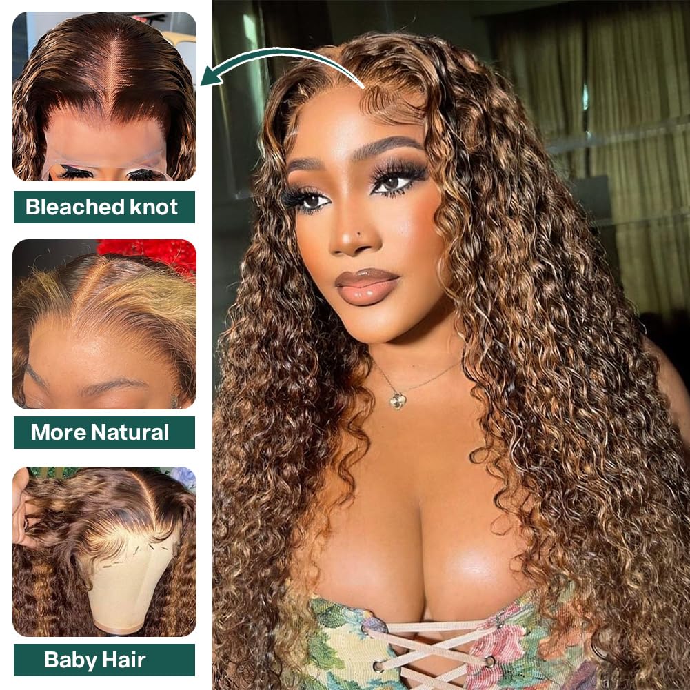 13x4 Human Hair Wigs Large Waves Lace Front Hair Wigs Ombre Color Women's Curly Wig With Babyhair 200Density Fashion Full Frontal Closure Wig Hea